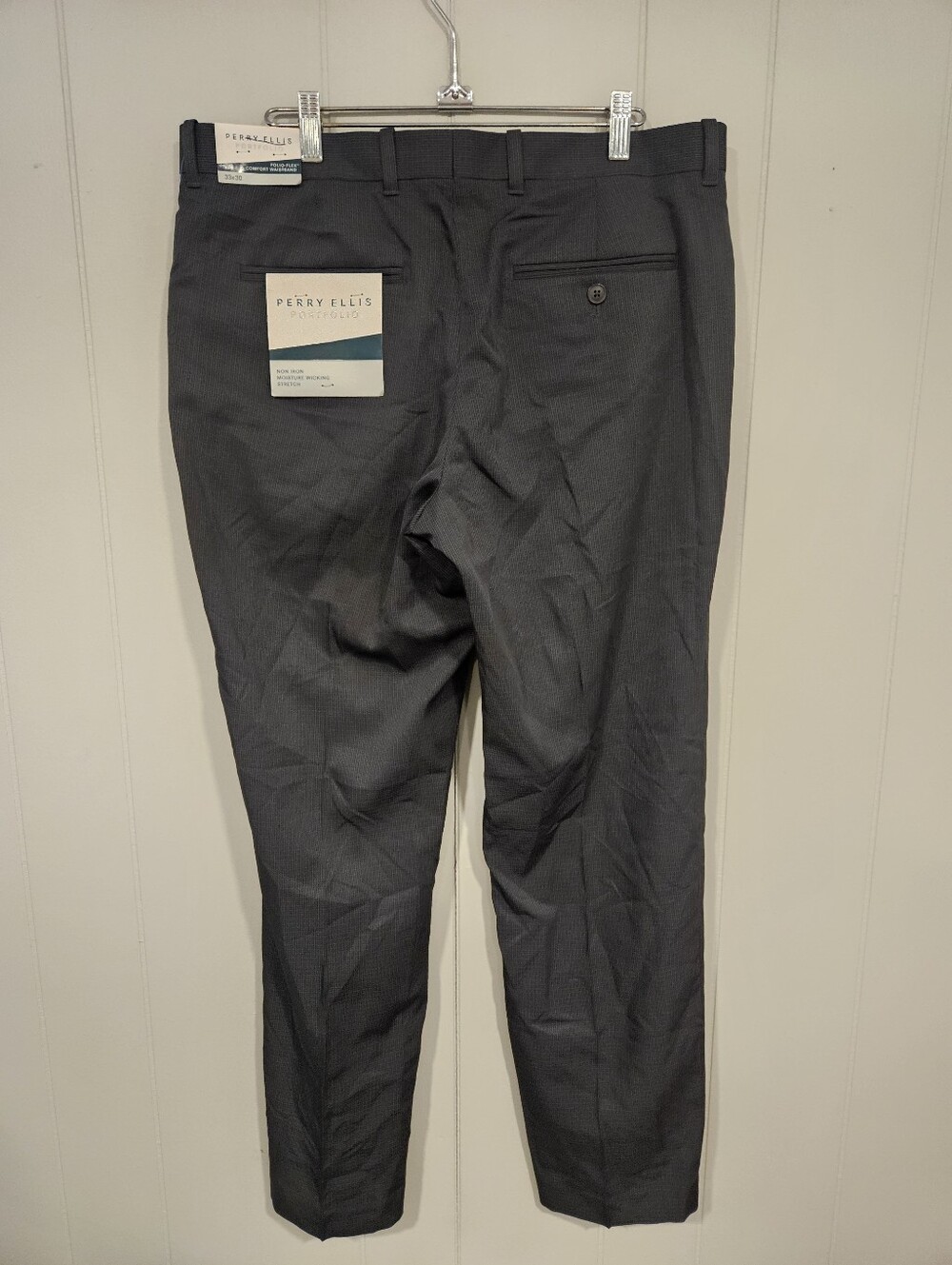 Perry Ellis Portfolio Mens 33x30 Gray Striped Dress Pants Folio-Flex Wicking NWT